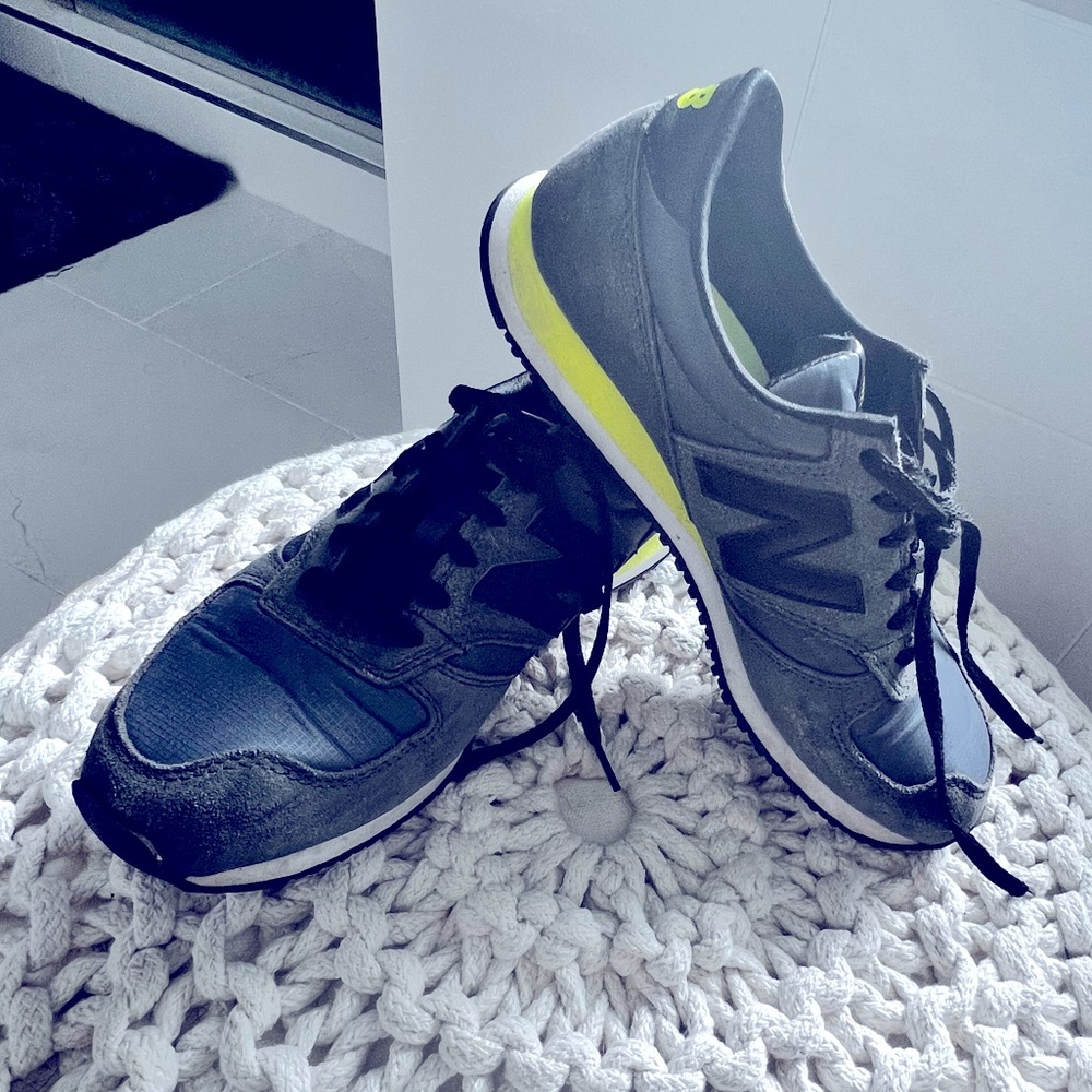 Retro New Balance sneakers.  Black/gray with neon yellow details. Size 9.
